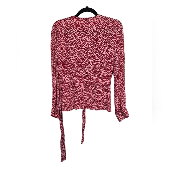 Talbots MP Red White Printed Wrap Blouse with Side Te - Picture 2 of 13